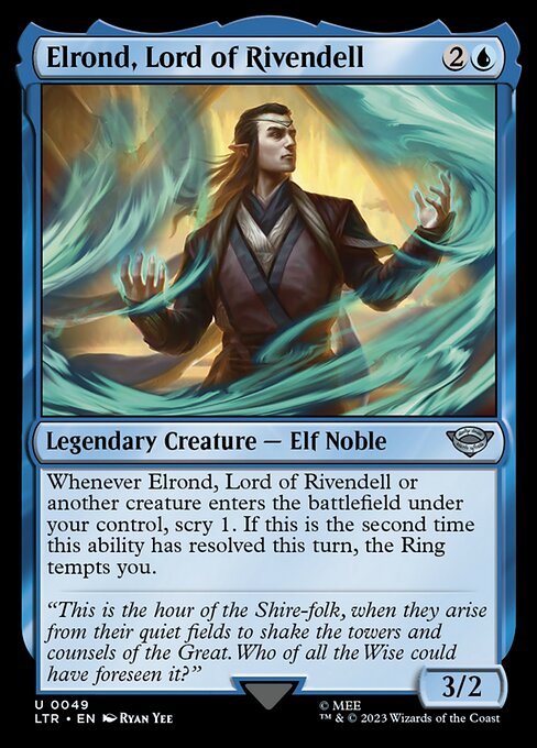 Whenever Elrond, Lord of Rivendell or another creature enters the battlefield under your control, scry 1. If this is the second time this ability has resolved this turn, the Ring tempts you.