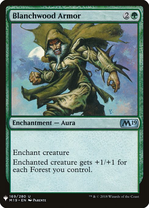 Enchant creature
Enchanted creature gets +1/+1 for each Forest you control.