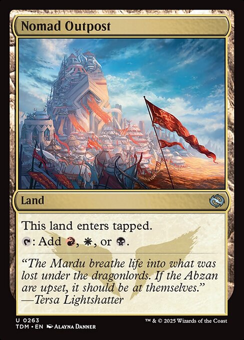 This land enters tapped.
{T}: Add {R}, {W}, or {B}.