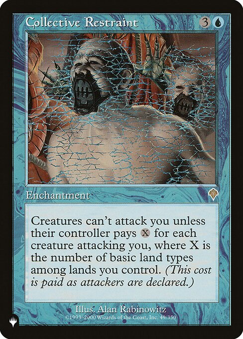 Domain — Creatures can't attack you unless their controller pays {X} for each creature they control that's attacking you, where X is the number of basic land types among lands you control.