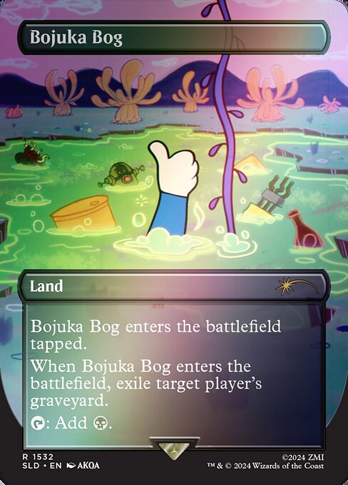 Bojuka Bog enters the battlefield tapped.
When Bojuka Bog enters the battlefield, exile target player's graveyard.
{T}: Add {B}.