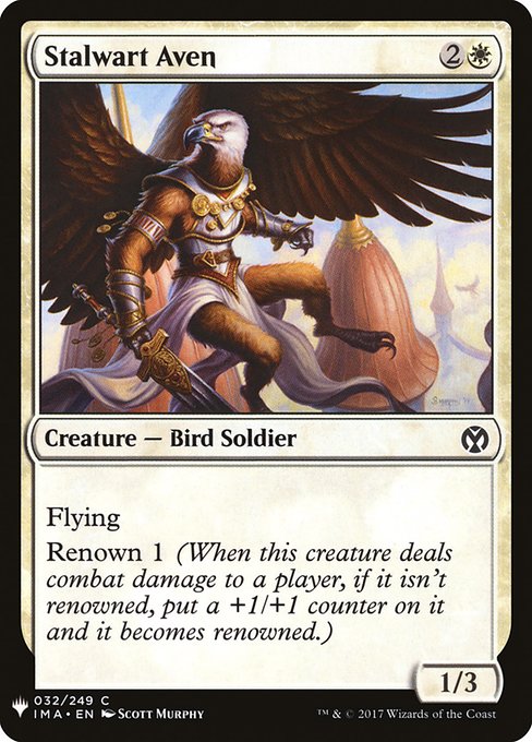 Flying (This creature can't be blocked except by creatures with flying or reach.)
Renown 1 (When this creature deals combat damage to a player, if it isn't renowned, put a +1/+1 counter on it and it becomes renowned.)