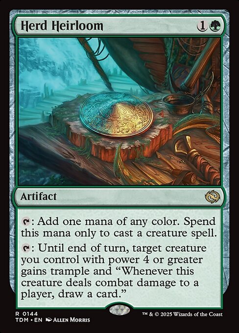{T}: Add one mana of any color. Spend this mana only to cast a creature spell.
{T}: Until end of turn, target creature you control with power 4 or greater gains trample and "Whenever this creature deals combat damage to a player, draw a card."