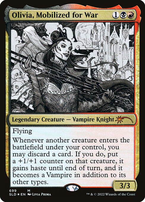 Flying
Whenever another creature enters the battlefield under your control, you may discard a card. If you do, put a +1/+1 counter on that creature, it gains haste until end of turn, and it becomes a Vampire in addition to its other types.