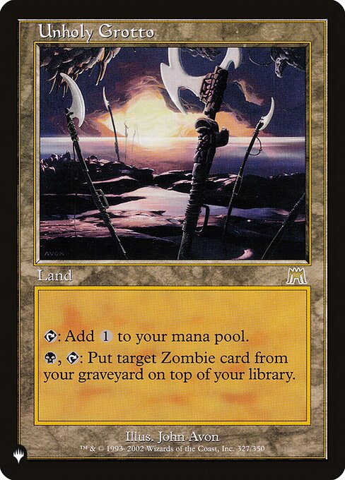 {T}: Add {C}.
{B}, {T}: Put target Zombie card from your graveyard on top of your library.