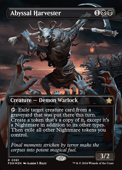 {T}: Exile target creature card from a graveyard that was put there this turn. Create a token that's a copy of it, except it's a Nightmare in addition to its other types. Then exile all other Nightmare tokens you control.