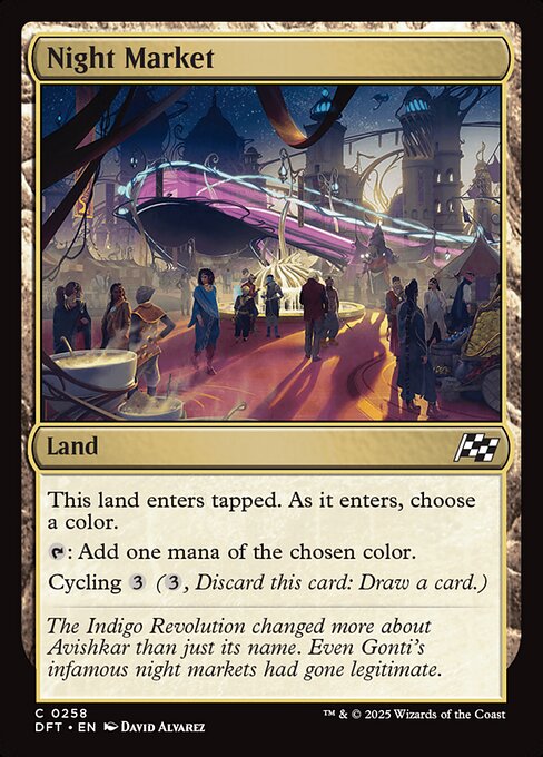 This land enters tapped. As it enters, choose a color.
{T}: Add one mana of the chosen color.
Cycling {3} ({3}, Discard this card: Draw a card.)