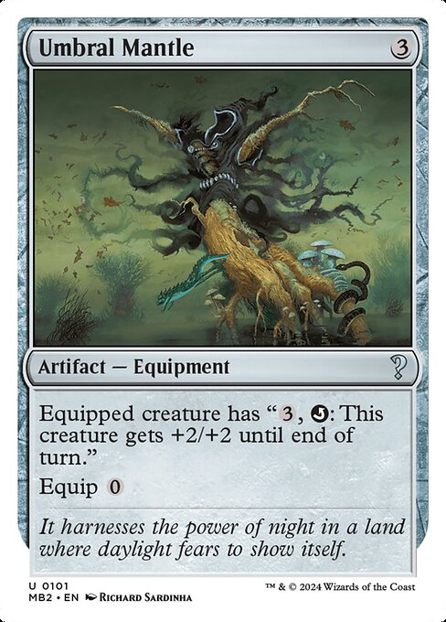Equipped creature has "{3}, {Q}: This creature gets +2/+2 until end of turn." ({Q} is the untap symbol.)
Equip {0}