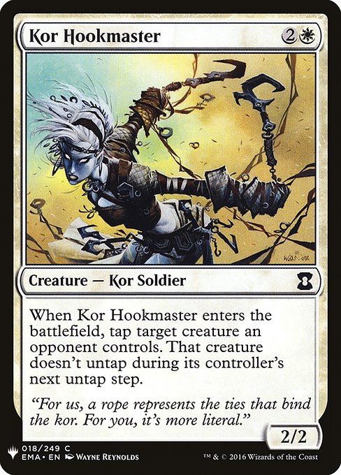 When Kor Hookmaster enters, tap target creature an opponent controls. That creature doesn't untap during its controller's next untap step.