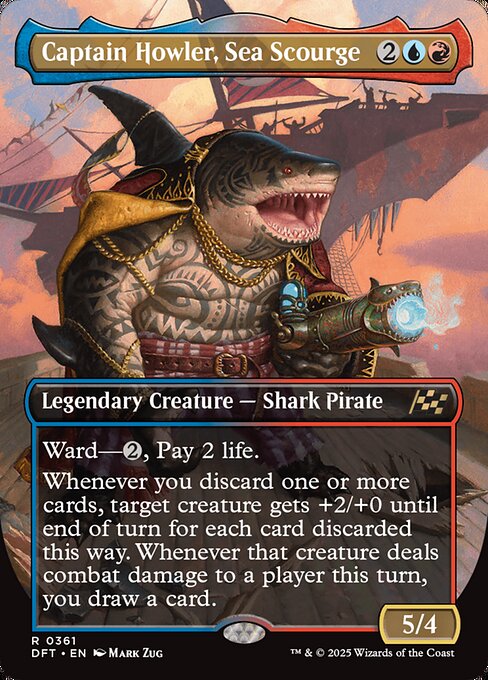 Ward—{2}, Pay 2 life.
Whenever you discard one or more cards, target creature gets +2/+0 until end of turn for each card discarded this way. Whenever that creature deals combat damage to a player this turn, you draw a card.