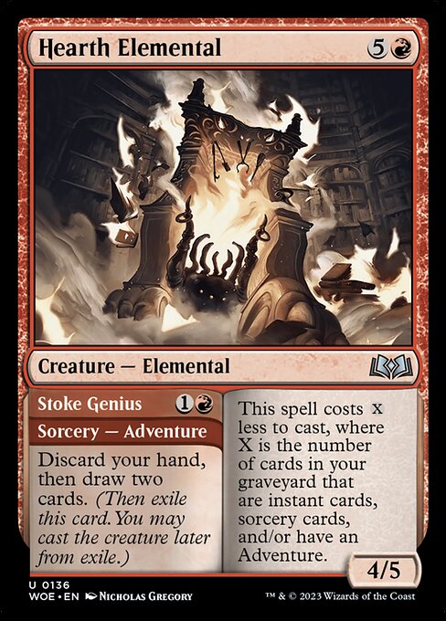 This spell costs {X} less to cast, where X is the number of cards in your graveyard that are instant cards, sorcery cards, and/or have an Adventure.   Discard your hand, then draw two cards. (Then exile this card. You may cast the creature later from exile.)