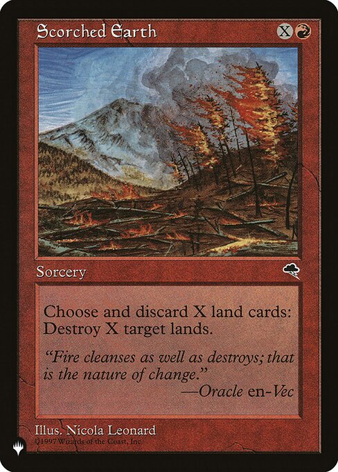 As an additional cost to cast this spell, discard X land cards.
Destroy X target lands.