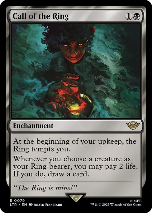 At the beginning of your upkeep, the Ring tempts you.
Whenever you choose a creature as your Ring-bearer, you may pay 2 life. If you do, draw a card.