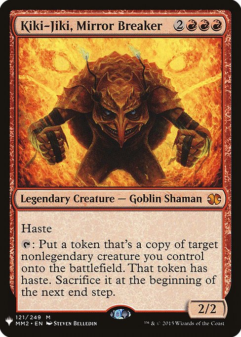 Haste
{T}: Create a token that's a copy of target nonlegendary creature you control, except it has haste. Sacrifice it at the beginning of the next end step.