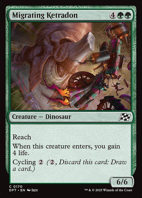 Reach
When this creature enters, you gain 4 life.
Cycling {2} ({2}, Discard this card: Draw a card.)