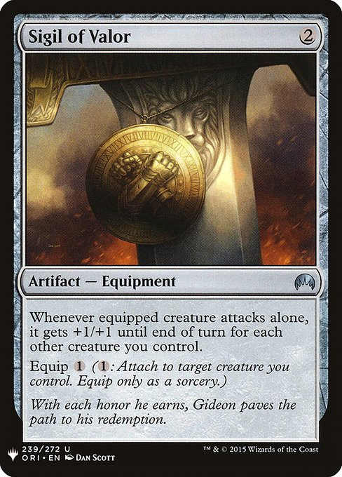 Whenever equipped creature attacks alone, it gets +1/+1 until end of turn for each other creature you control.
Equip {1} ({1}: Attach to target creature you control. Equip only as a sorcery.)
