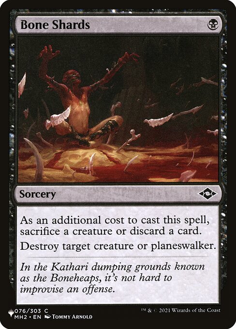 As an additional cost to cast this spell, sacrifice a creature or discard a card.
Destroy target creature or planeswalker.