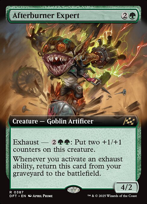 Exhaust — {2}{G}{G}: Put two +1/+1 counters on this creature. (Activate each exhaust ability only once.)
Whenever you activate an exhaust ability, return this card from your graveyard to the battlefield.