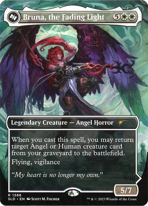 When you cast this spell, you may return target Angel or Human creature card from your graveyard to the battlefield.
Flying, vigilance
(Melds with Gisela, the Broken Blade.)