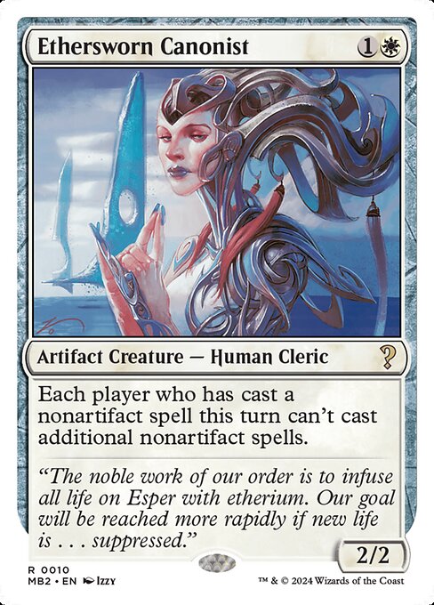 Each player who has cast a nonartifact spell this turn can't cast additional nonartifact spells.