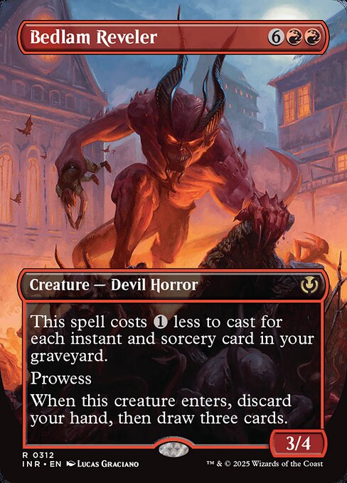 This spell costs {1} less to cast for each instant and sorcery card in your graveyard.
Prowess (Whenever you cast a noncreature spell, this creature gets +1/+1 until end of turn.)
When this creature enters, discard your hand, then draw three cards.