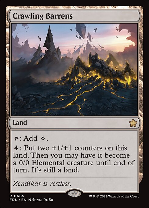 {T}: Add {C}.
{4}: Put two +1/+1 counters on this land. Then you may have it become a 0/0 Elemental creature until end of turn. It's still a land.