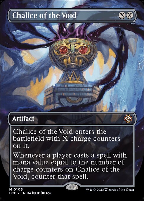 This artifact enters with X charge counters on it.
Whenever a player casts a spell with mana value equal to the number of charge counters on this artifact, counter that spell.