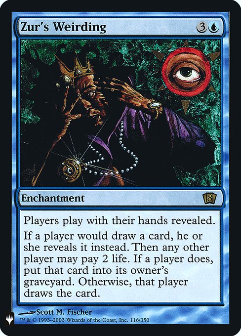 Players play with their hands revealed.
If a player would draw a card, they reveal it instead. Then any other player may pay 2 life. If a player does, put that card into its owner's graveyard. Otherwise, that player draws a card.