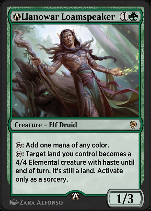 {T}: Add one mana of any color.
{T}: Target land you control becomes a 4/4 Elemental creature with haste until end of turn. It's still a land. Activate only as a sorcery.