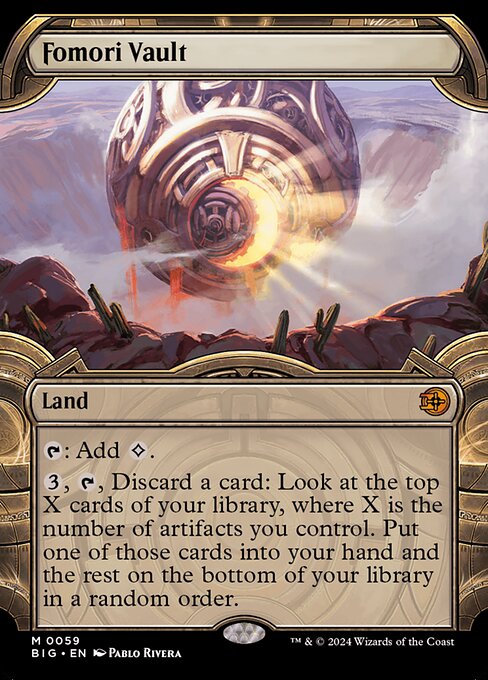 {T}: Add {C}.
{3}, {T}, Discard a card: Look at the top X cards of your library, where X is the number of artifacts you control. Put one of those cards into your hand and the rest on the bottom of your library in a random order.