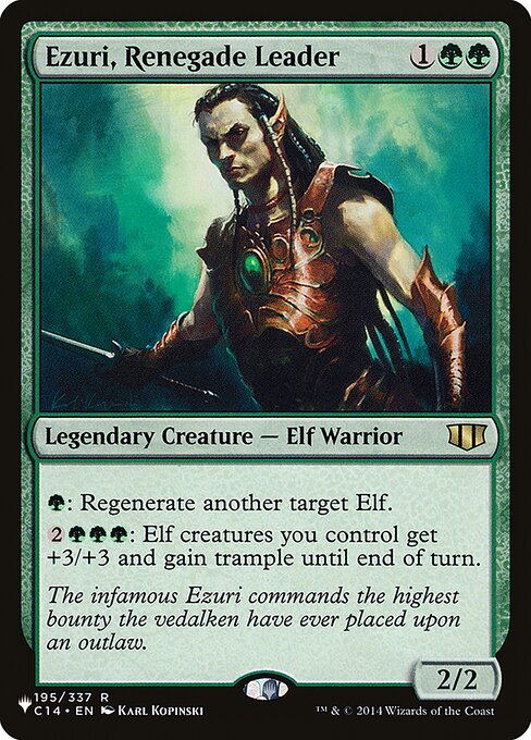{G}: Regenerate another target Elf.
{2}{G}{G}{G}: Elf creatures you control get +3/+3 and gain trample until end of turn.