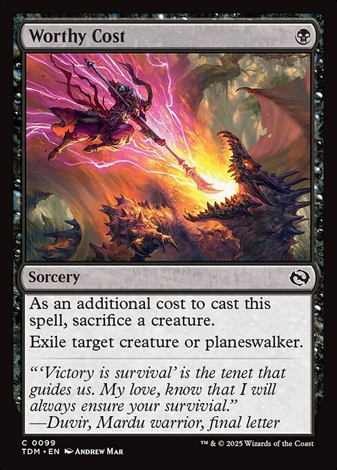 As an additional cost to cast this spell, sacrifice a creature.
Exile target creature or planeswalker.