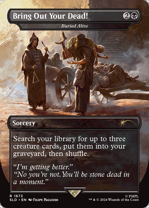 Search your library for up to three creature cards, put them into your graveyard, then shuffle.
