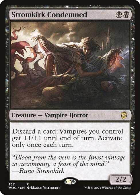 Discard a card: Vampires you control get +1/+1 until end of turn. Activate only once each turn.