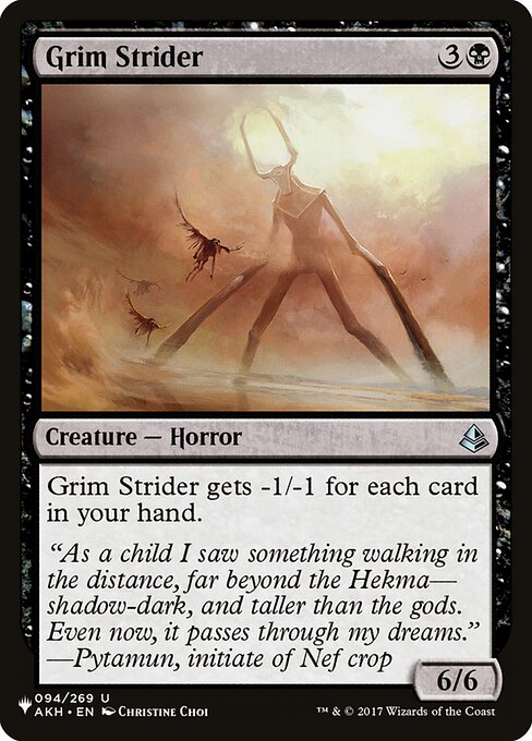 Grim Strider gets -1/-1 for each card in your hand.