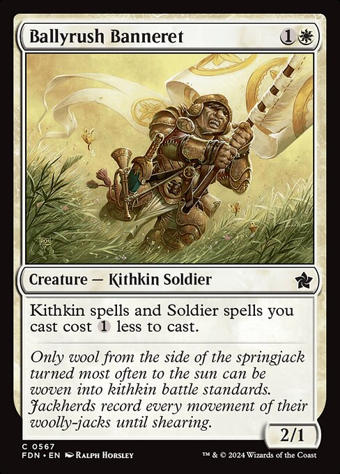 Kithkin spells and Soldier spells you cast cost {1} less to cast.