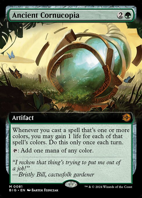 Whenever you cast a spell that's one or more colors, you may gain 1 life for each of that spell's colors. Do this only once each turn.
{T}: Add one mana of any color.