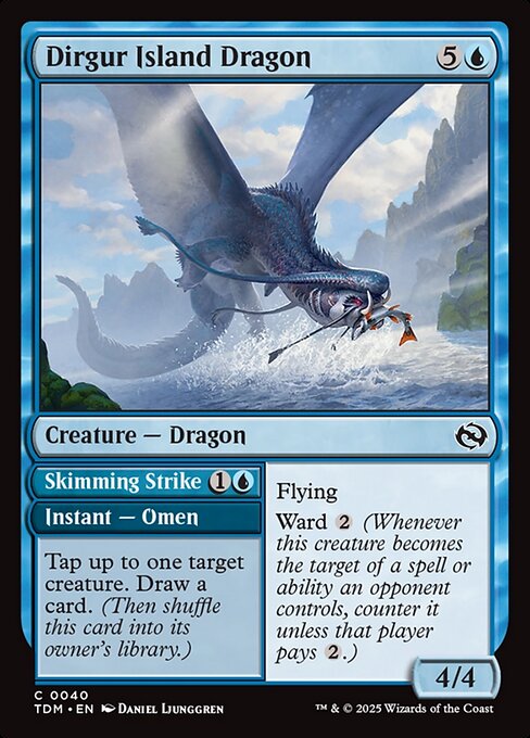 Flying
Ward {2} (Whenever this creature becomes the target of a spell or ability an opponent controls, counter it unless that player pays {2}.)   Tap up to one target creature. Draw a card. (Then shuffle this card into its owner's library.)