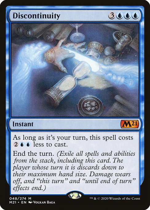 As long as it's your turn, this spell costs {2}{U}{U} less to cast.
End the turn. (Exile all spells and abilities from the stack, including this card. The player whose turn it is discards down to their maximum hand size. Damage wears off, and "this turn" and "until end of turn" effects end.)