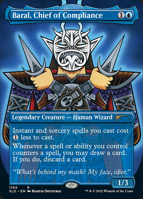 Instant and sorcery spells you cast cost {1} less to cast.
Whenever a spell or ability you control counters a spell, you may draw a card. If you do, discard a card.