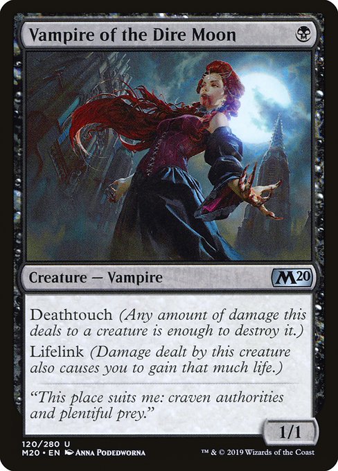 Deathtouch (Any amount of damage this deals to a creature is enough to destroy it.)
Lifelink (Damage dealt by this creature also causes you to gain that much life.)