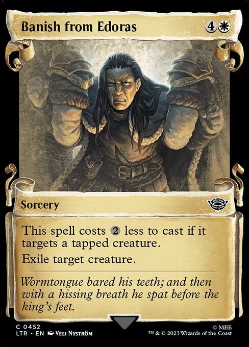 This spell costs {2} less to cast if it targets a tapped creature.
Exile target creature.