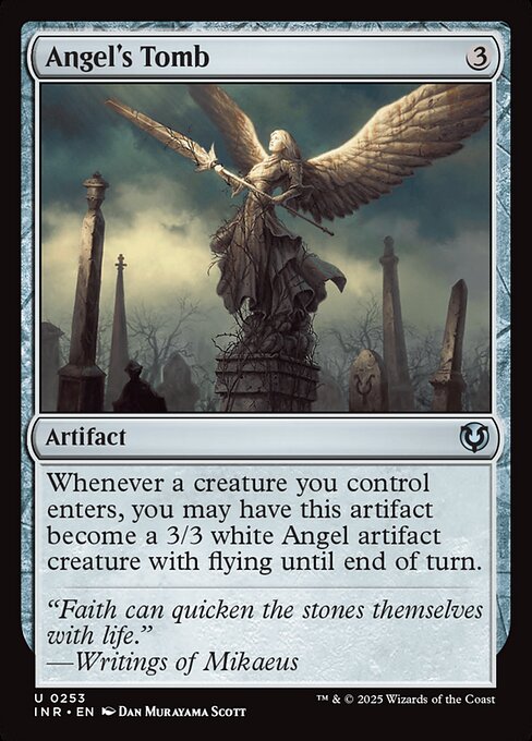 Whenever a creature you control enters, you may have Angel's Tomb become a 3/3 white Angel artifact creature with flying until end of turn.