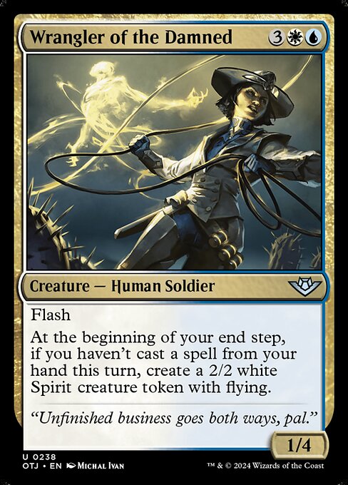 Flash
At the beginning of your end step, if you haven't cast a spell from your hand this turn, create a 2/2 white Spirit creature token with flying.