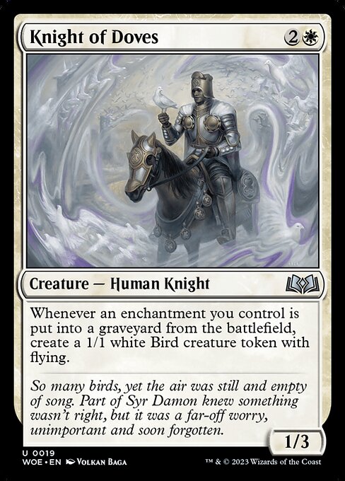 Whenever an enchantment you control is put into a graveyard from the battlefield, create a 1/1 white Bird creature token with flying.