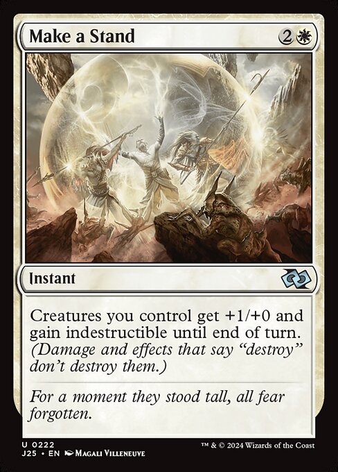 Creatures you control get +1/+0 and gain indestructible until end of turn. (Damage and effects that say "destroy" don't destroy them.)