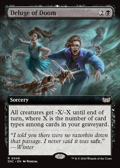 All creatures get -X/-X until end of turn, where X is the number of card types among cards in your graveyard.