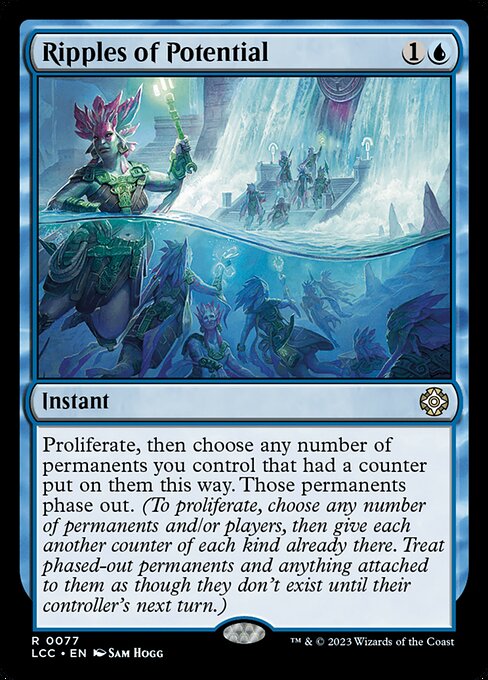 Proliferate, then choose any number of permanents you control that had a counter put on them this way. Those permanents phase out. (To proliferate, choose any number of permanents and/or players, then give each another counter of each kind already there. Treat phased-out permanents and anything attached to them as though they don't exist until their controller's next turn.)