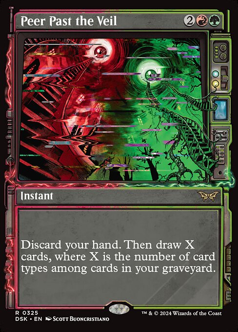 Discard your hand. Then draw X cards, where X is the number of card types among cards in your graveyard.