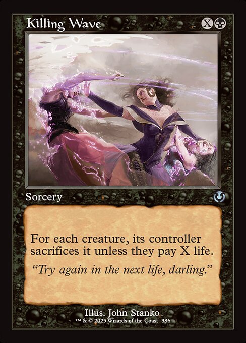 For each creature, its controller sacrifices it unless they pay X life.
